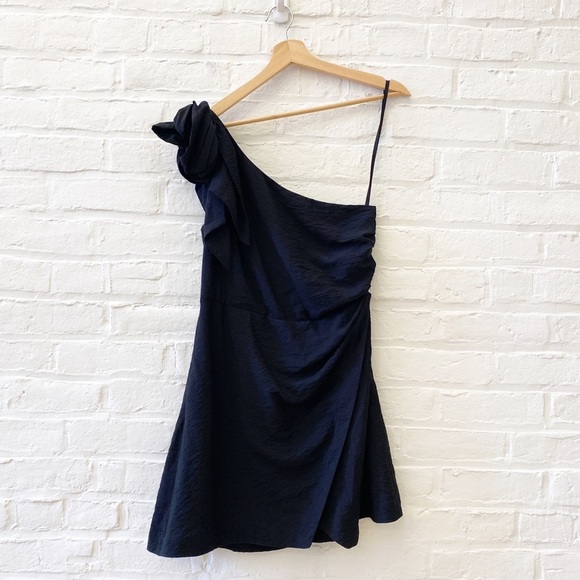 Anthropologie || Maeve One-Shoulder Mini Dress Bow Black 6 NWT - Picture 1 of 10